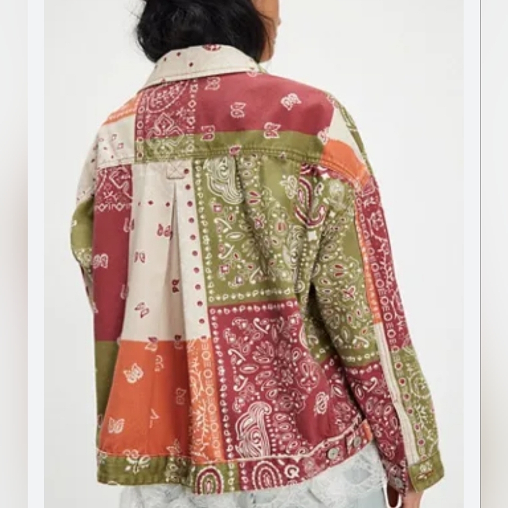 Free People Multicolor Patchwork Paisley Opal Swing Denim Jacket - NWT - L